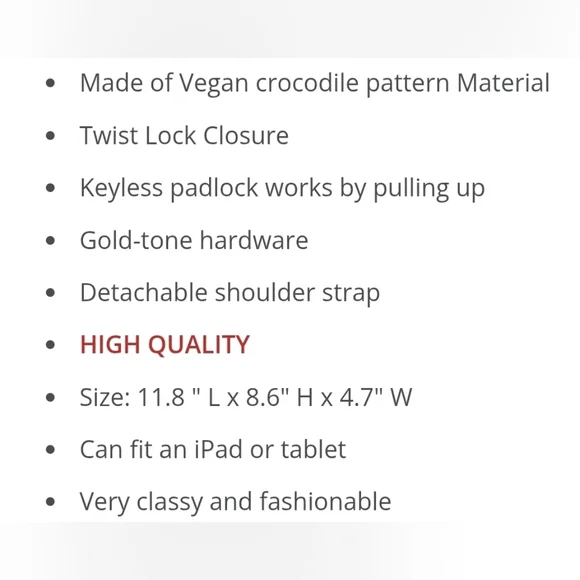 🚨💥Elegant Burgundy💥🚨 Crocodile-Embossed Fashion Handbag - Picture 5 of 6